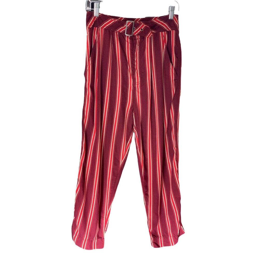 Free People Women’s Striped Pleated Wit Pockets Belt Capri Pants Size 8 - Picture 3 of 8